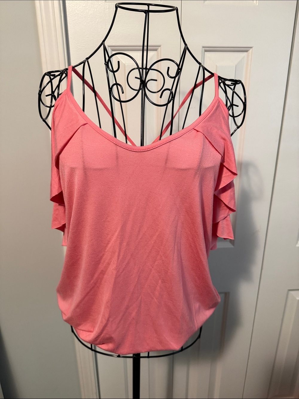 VENUS Coral Pink Cold-Shoulder Ruffle Camisole